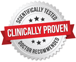 Badge displaying the text: Scientifically Tested, Clinically Proven, Doctor Recommended.